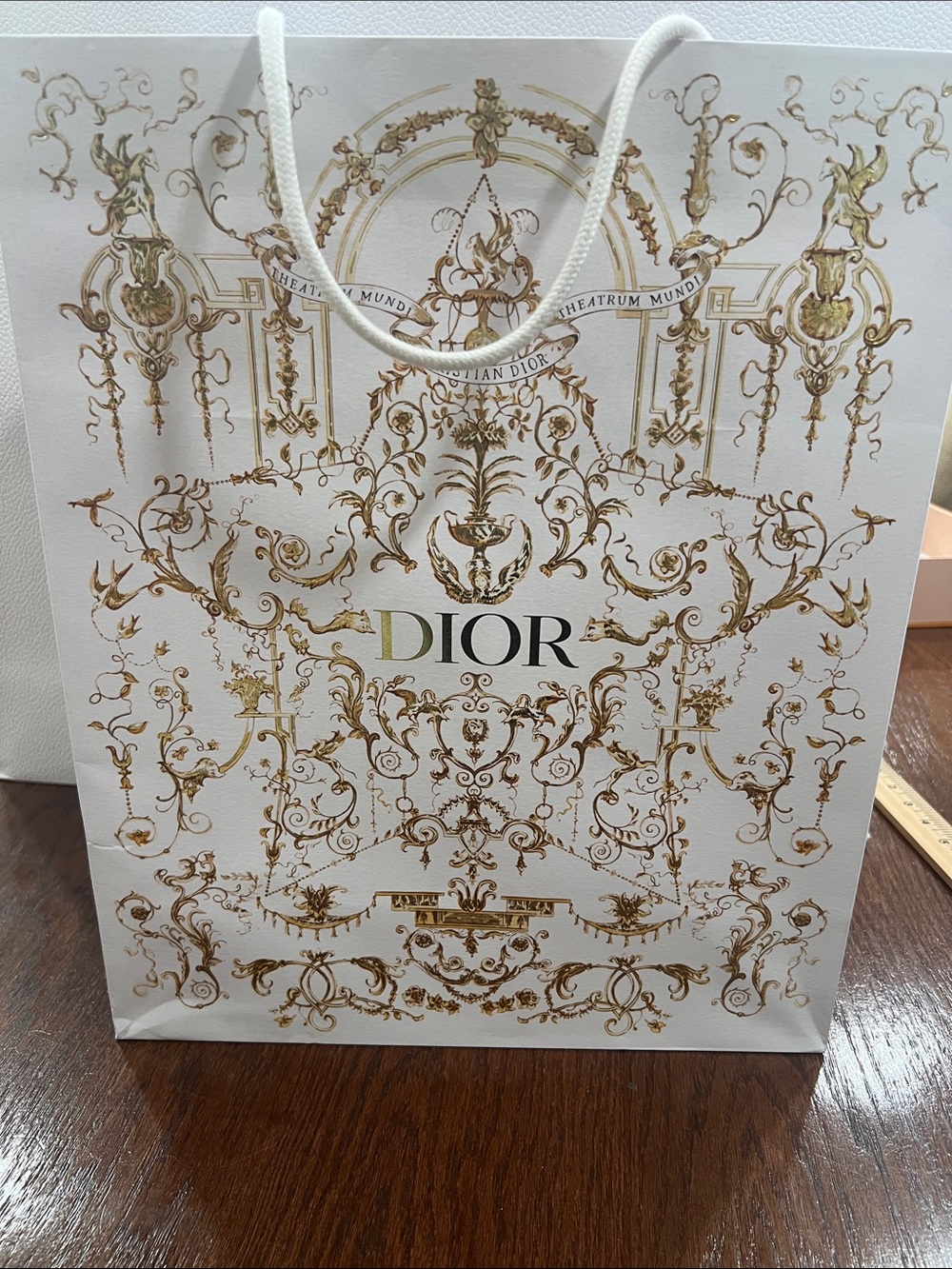 Dior White and Gold Ornate Paper Shopping Bag